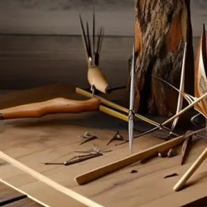 An image showcasing the step-by-step process of crafting a DIY bow and arrow for hunting