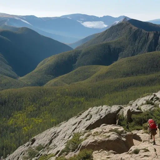 An image of a majestic mountain landscape, with hikers practicing Leave No Trace principles