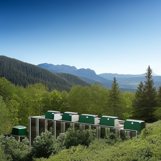 An image showcasing a serene wilderness landscape with a clearly designated and properly constructed waste disposal area, emphasizing the use of secure containers and biodegradable materials for safe and eco-friendly disposal practices