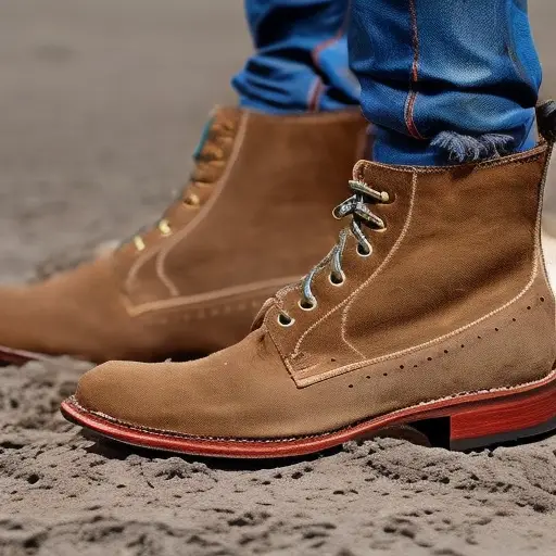 An image showcasing a pair of worn leather boots, bearing scars of countless adventures