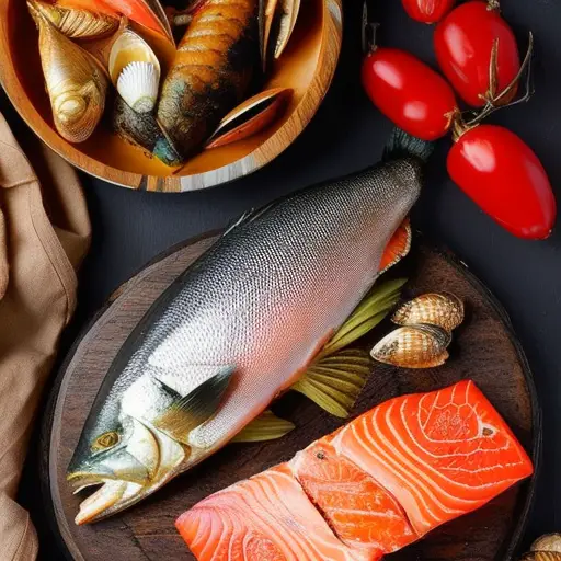 An image showcasing a pair of hands delicately deboning a freshly caught salmon, glistening scales catching the light