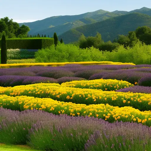 An image showcasing a lush, flourishing garden with blooming marigolds and lavender bushes, surrounded by citronella candles flickering in the evening breeze, providing a natural defense against mosquitoes and other pests