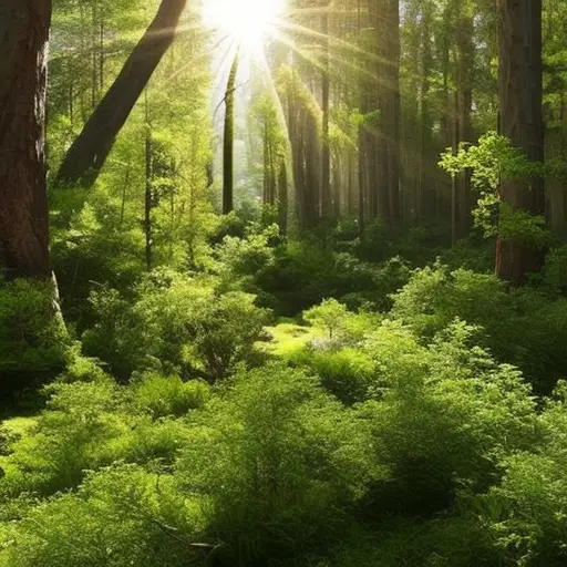 An image showcasing a lush forest dappled with sunlight, where a skilled forager gracefully plucks only a few wild berries from an abundant bush, surrounded by untouched flora and fauna