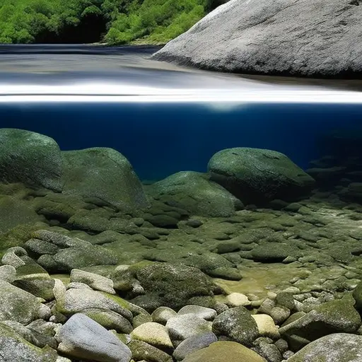 Vating image showcasing the intricate process of water filtration in the wilderness: a crystal-clear stream flowing through layers of sand, gravel, and charcoal, revealing the science behind purifying water in nature's untouched sanctuary